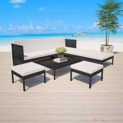 Salon de jardin 6 pcs avec coussins résine tressée noir alsavelo