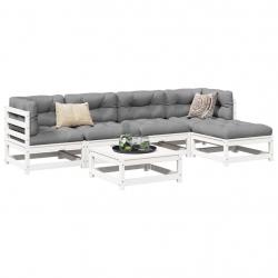 Salon de jardin 6 pcs blanc bois de pin massif alsavelo