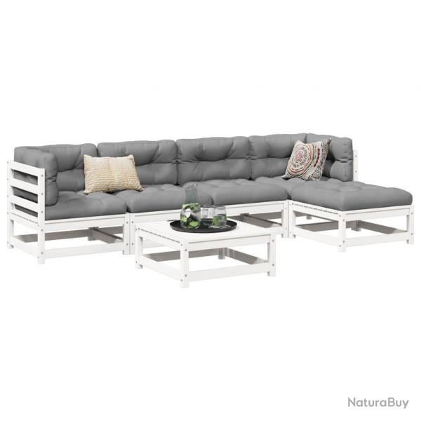 Salon de jardin 6 pcs blanc bois de pin massif alsavelo