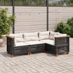 Salon de jardin 4 pcs avec coussins noir résine tressée alsavelo