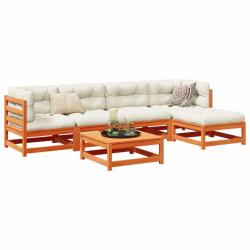 Salon de jardin 6 pcs cire marron bois de pin massif alsavelo