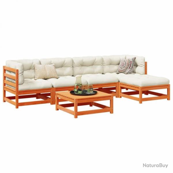 Salon de jardin 6 pcs cire marron bois de pin massif alsavelo