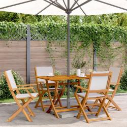 Ensemble à manger de jardin 5 pcs blanc crème tissu bois massif alsavelo
