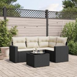 Salon de jardin 5 pcs avec coussins noir résine tressée alsavelo