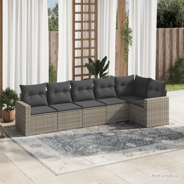 Salon de jardin 6 pcs avec coussins gris rsine tresse alsavelo