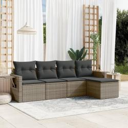 Salon de jardin 5 pcs avec coussins gris résine tressée alsavelo