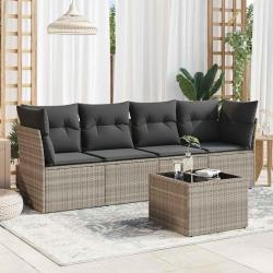 Salon de jardin 5 pcs avec coussins gris clair résine tressée alsavelo
