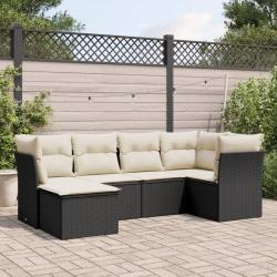 Salon de jardin 6 pcs avec coussins noir résine tressée alsavelo