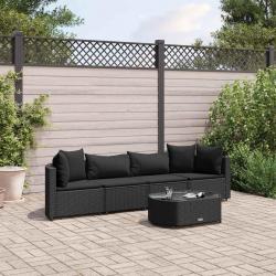 Salon de jardin 5 pcs avec coussins noir résine tressée alsavelo