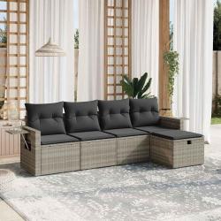 Salon de jardin 5 pcs avec coussins gris clair résine tressée alsavelo