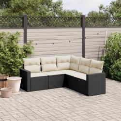 Salon de jardin 5 pcs avec coussins noir résine tressée alsavelo