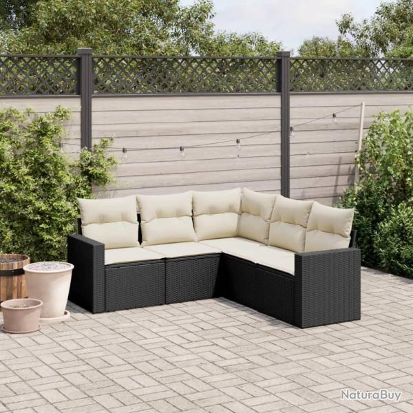 Salon de jardin 5 pcs avec coussins noir rsine tresse alsavelo