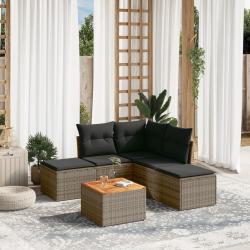 Salon de jardin 6 pcs avec coussins gris résine tressée alsavelo