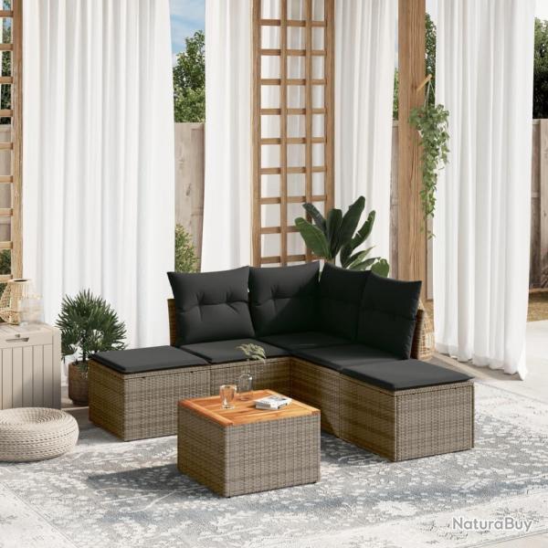 Salon de jardin 6 pcs avec coussins gris rsine tresse alsavelo