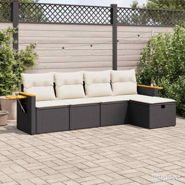 Salon de jardin 5 pcs avec coussins noir rsine tresse alsavelo