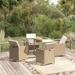 Ensemble à manger de jardin et coussins 5 pcs Poly rotin Beige alsavelo