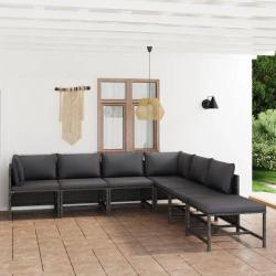 Salon de jardin 7 pcs avec coussins Résine tressée Gris alsavelo