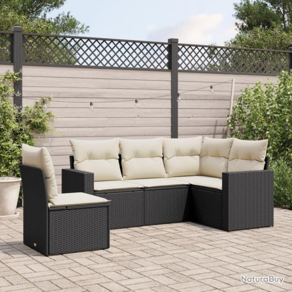 Salon de jardin 5 pcs avec coussins noir rsine tresse alsavelo
