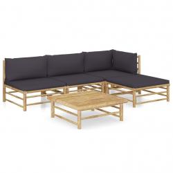 Salon de jardin 5 pcs avec coussins gris foncé bambou alsavelo