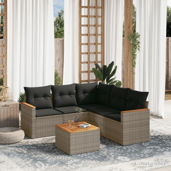 Salon de jardin 6 pcs avec coussins gris rsine tresse alsavelo