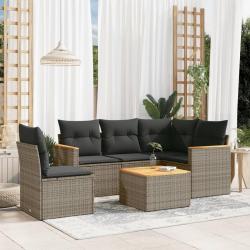 Salon de jardin 6 pcs avec coussins gris résine tressée alsavelo