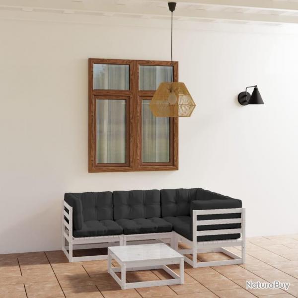 Salon de jardin 5 pcs avec coussins Bois de pin massif alsavelo