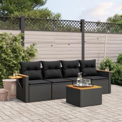 Salon de jardin 5 pcs avec coussins noir résine tressée alsavelo