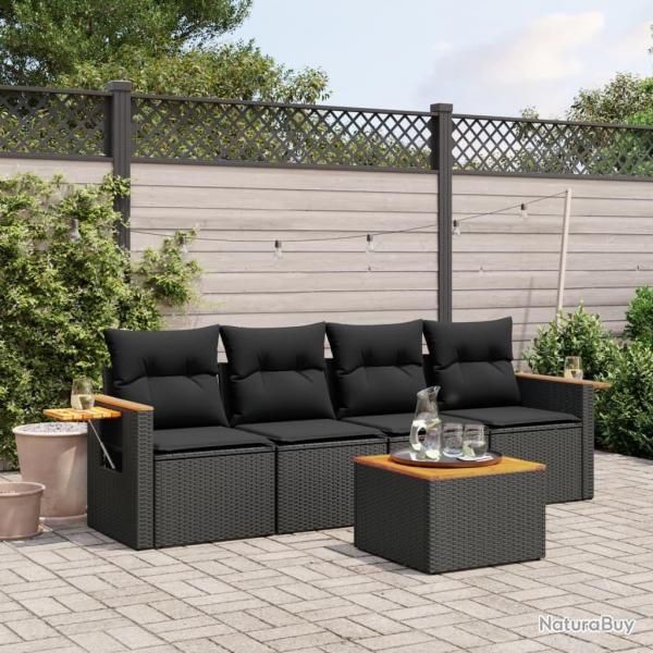 Salon de jardin 5 pcs avec coussins noir rsine tresse alsavelo