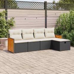 Salon de jardin 5 pcs avec coussins noir résine tressée alsavelo