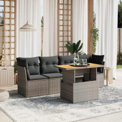 Salon de jardin 5 pcs avec coussins gris résine tressée alsavelo