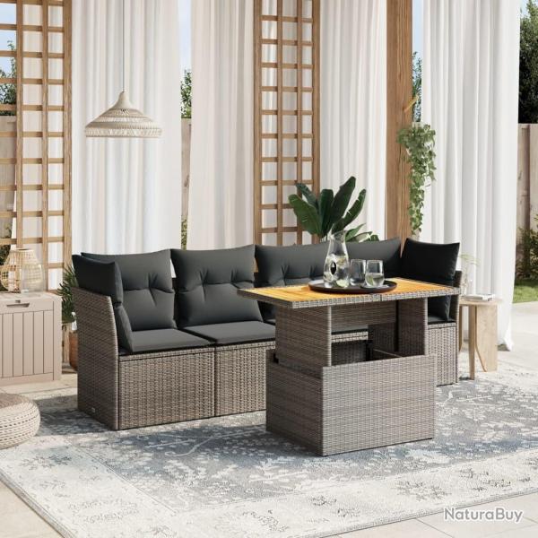 Salon de jardin 5 pcs avec coussins gris rsine tresse alsavelo