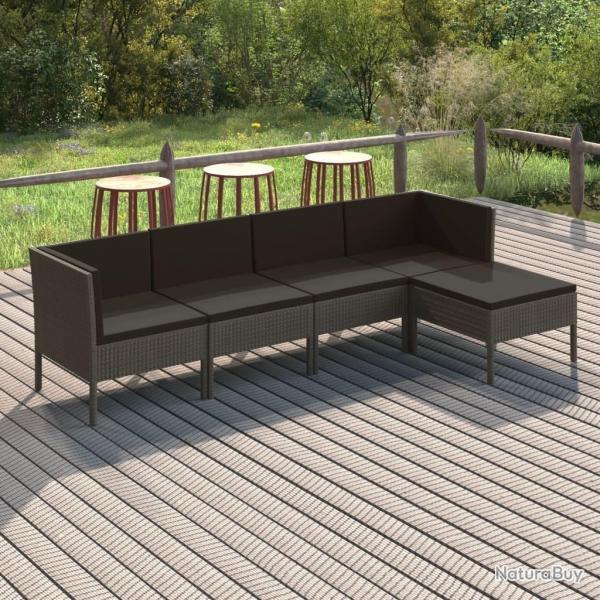 Salon de jardin 5 pcs avec coussins rsine tresse gris alsavelo