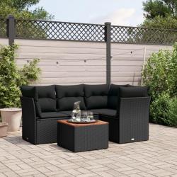 Salon de jardin 5 pcs avec coussins noir résine tressée alsavelo