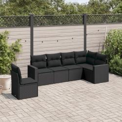 Salon de jardin 6 pcs avec coussins noir résine tressée alsavelo