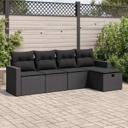 Salon de jardin 5 pcs avec coussins noir résine tressée alsavelo