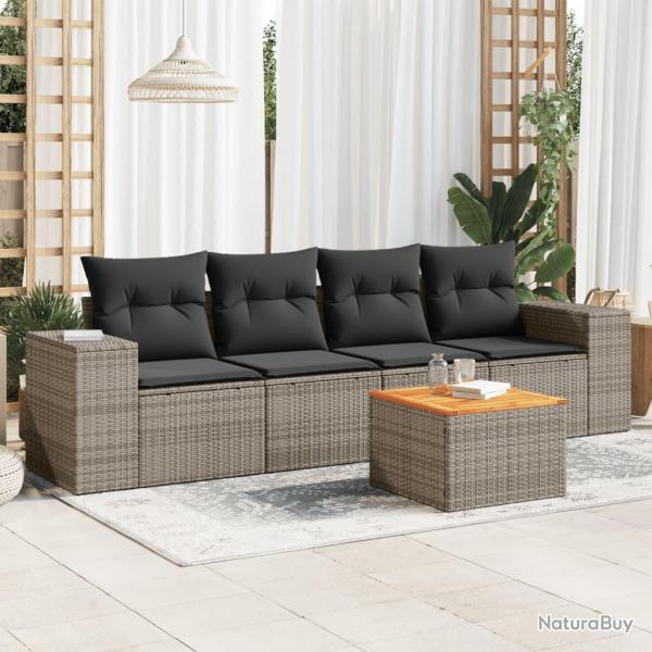 Salon de jardin 5 pcs avec coussins gris rsine tresse alsavelo