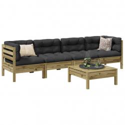 Salon de jardin 5 pcs avec coussins bois de pin imprégné alsavelo