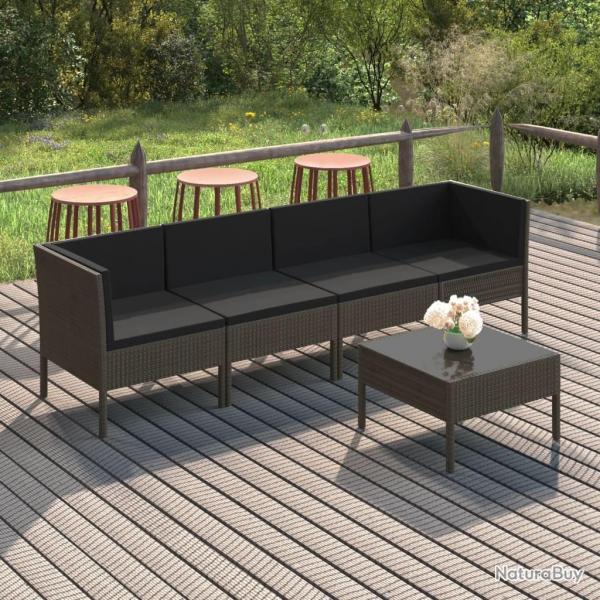 Salon de jardin 5 pcs avec coussins rsine tresse gris alsavelo