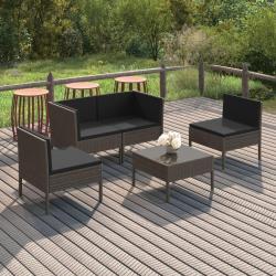 Salon de jardin 5 pcs avec coussins résine tressée gris alsavelo