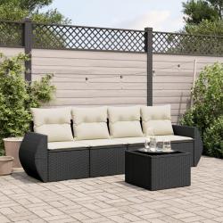 Salon de jardin 5 pcs avec coussins noir résine tressée alsavelo