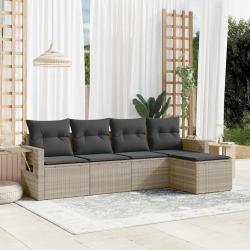 Salon de jardin 5 pcs avec coussins gris clair résine tressée alsavelo