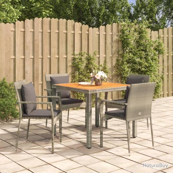 Ensemble  manger de jardin 5 pcs coussins gris rsine tresse alsavelo