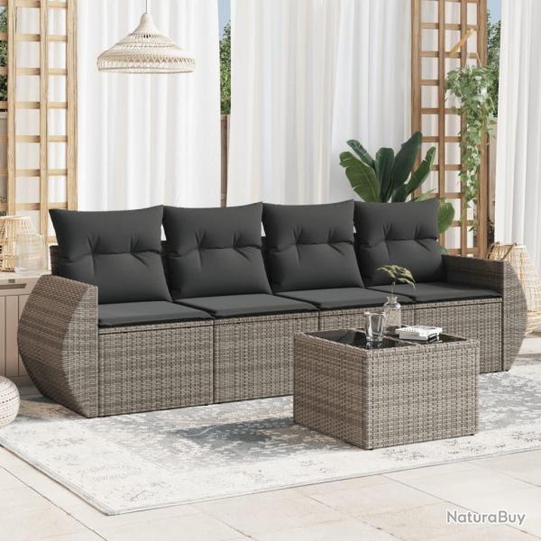 Salon de jardin 5 pcs avec coussins gris rsine tresse alsavelo