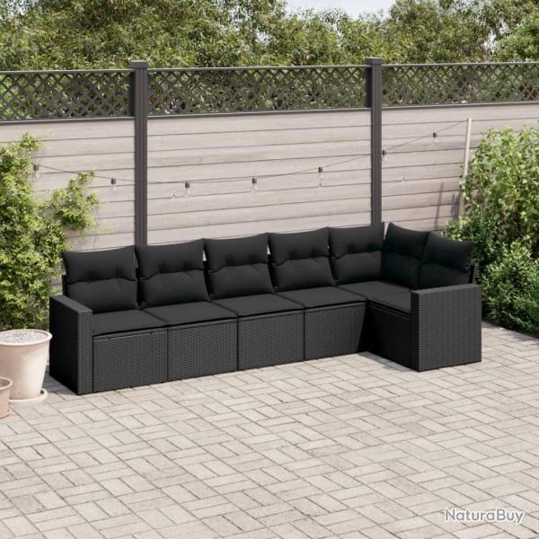Salon de jardin 6 pcs avec coussins noir rsine tresse alsavelo