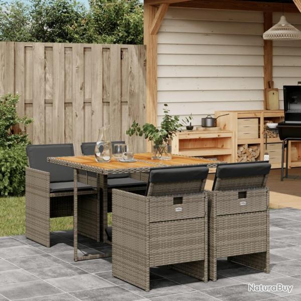 Ensemble  manger de jardin 5 pcs coussins gris rsine tresse alsavelo