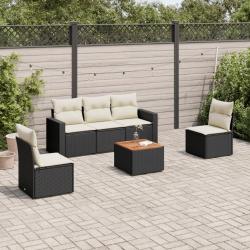 Salon de jardin 6 pcs avec coussins noir résine tressée alsavelo