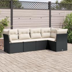 Salon de jardin 5 pcs avec coussins noir résine tressée alsavelo