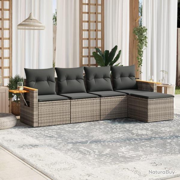 Salon de jardin 5 pcs avec coussins gris rsine tresse alsavelo