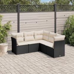 Salon de jardin 5 pcs avec coussins noir résine tressée alsavelo