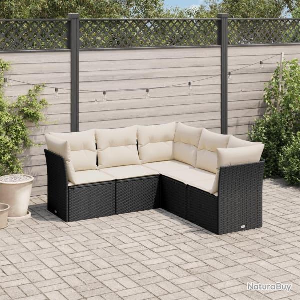 Salon de jardin 5 pcs avec coussins noir rsine tresse alsavelo